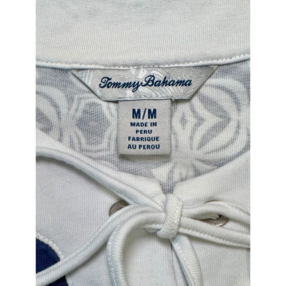 Tommy Bahama Sleeveless Pima Cotton Lace-Up Shift Dress Blue White Print Medium - Picture 4 of 9